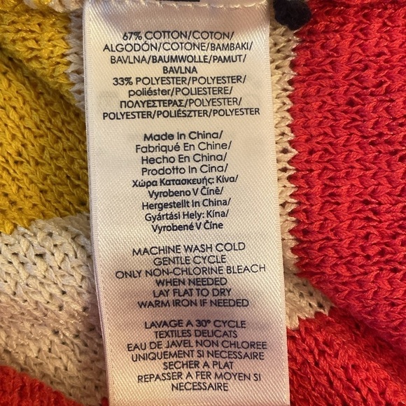 Chaps L/S Cotton Blend Bold Stripe Navy Yellow Pink Cream Knit Sweater SMALL - Picture 6 of 6